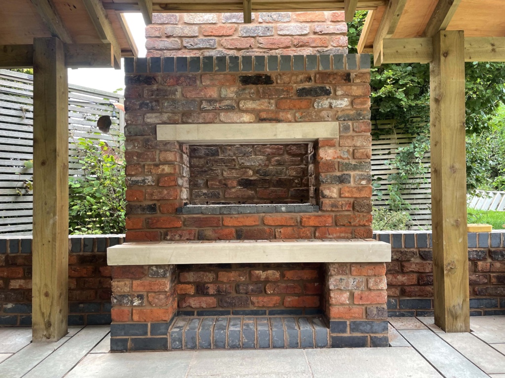 Styal garden design and outdoor fireplace